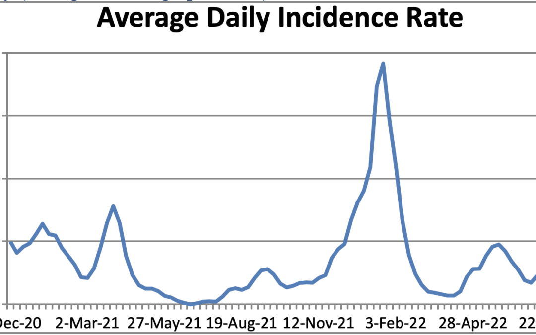 Blue line graph showing slight decrease in Covid cases