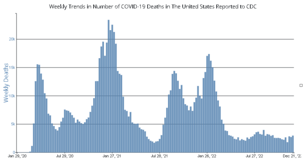 Chart showing the deaths from covid  in the US